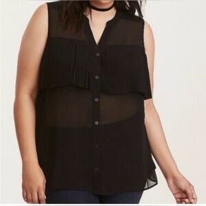 Torrid Black Chiffon Pleated Button Up Sleeveless Women’s Plus Size Blouse